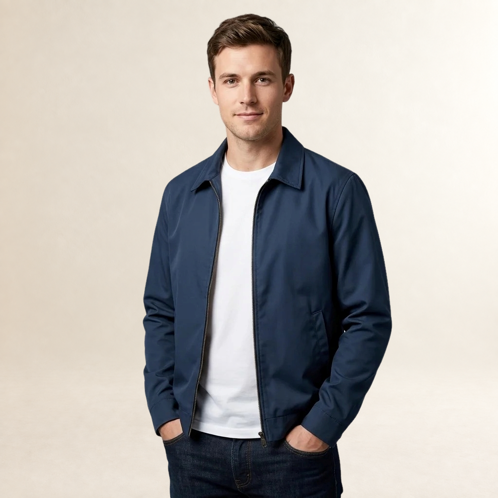 Chaqueta forrada para hombre con cierre completo, cuello de punta y bolsillo interior