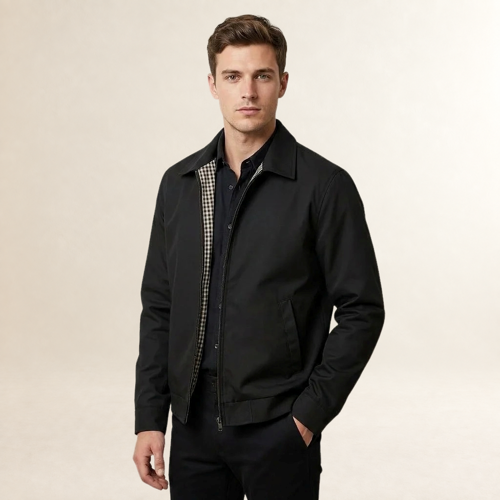 Chaqueta forrada para hombre con cierre completo, cuello de punta y bolsillo interior