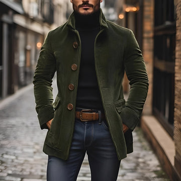 Chaqueta hombre tipo peacoat ajustada cuello alto con botones
