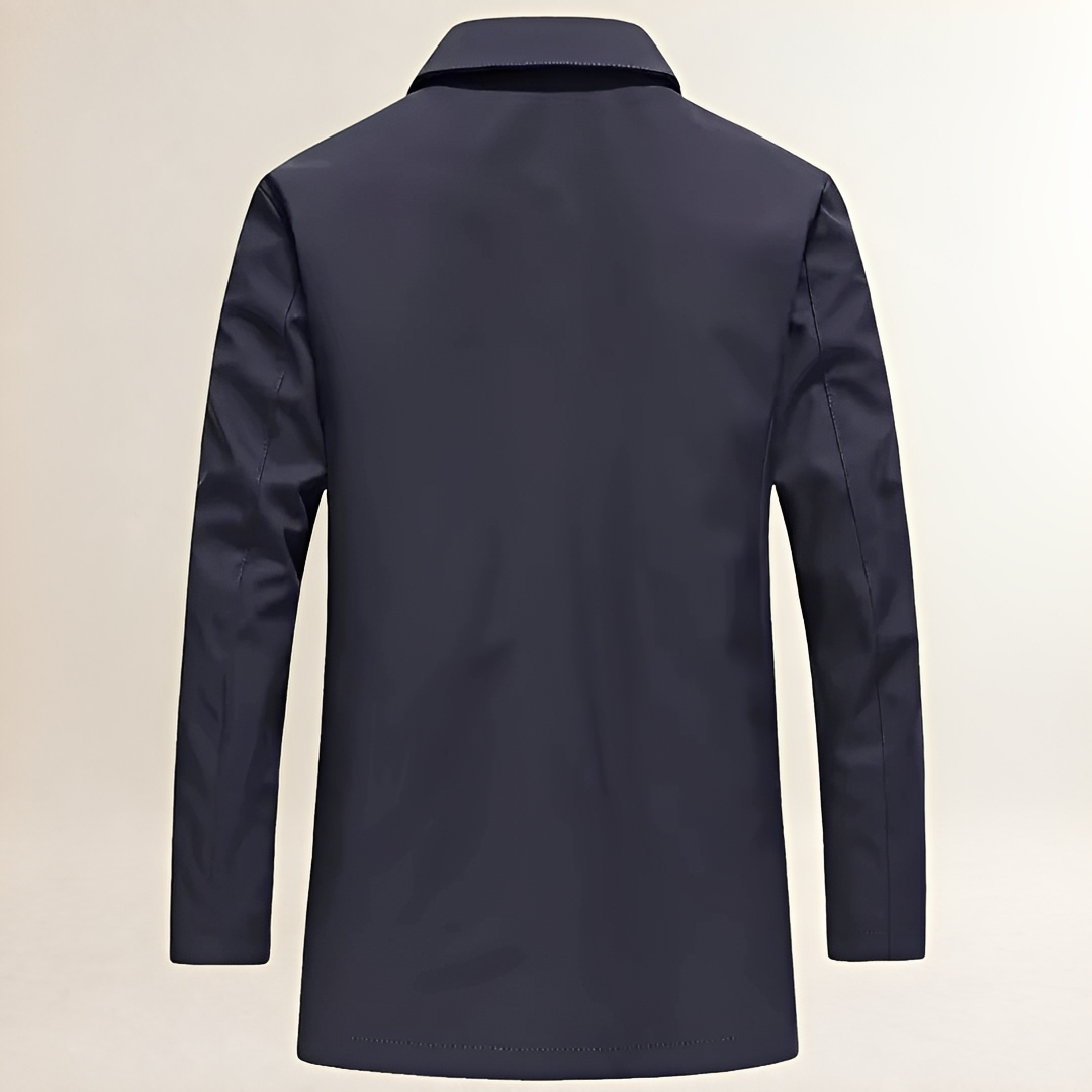 Chaqueta larga de hombre con botones y corte casual - Cuello clásico y silueta recta