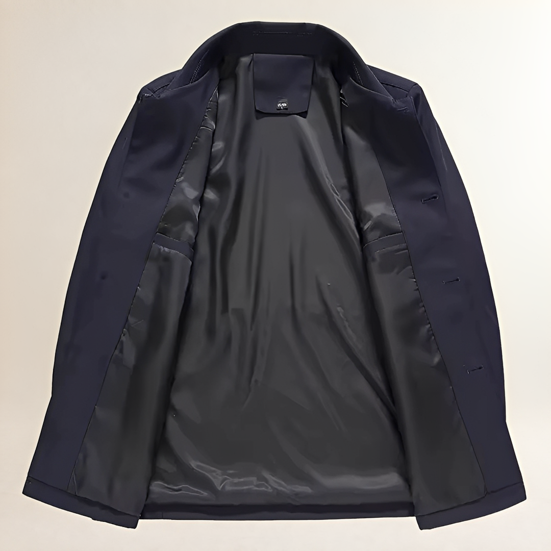 Chaqueta larga de hombre con botones y corte casual - Cuello clásico y silueta recta