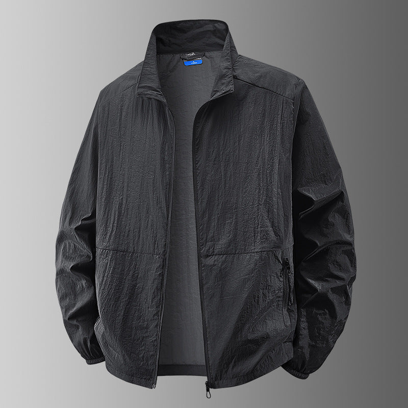 Chaqueta ligera para hombre con cremallera completa y cuello alto - cintura recta
