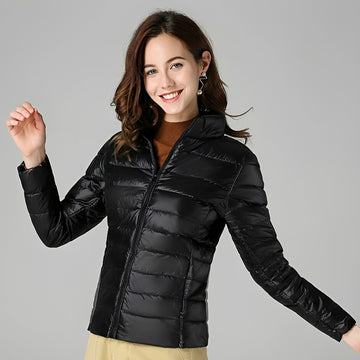 Chaqueta ligera para mujer con diseño acolchado cierre de cremallera cuello alto ajuste entallado