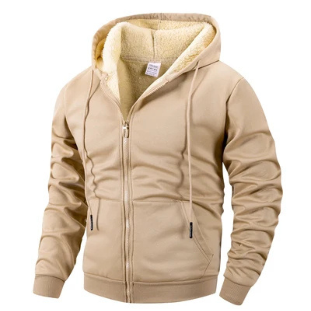 Chaqueta masculina con cremallera completa, capucha y bolsillos canguro