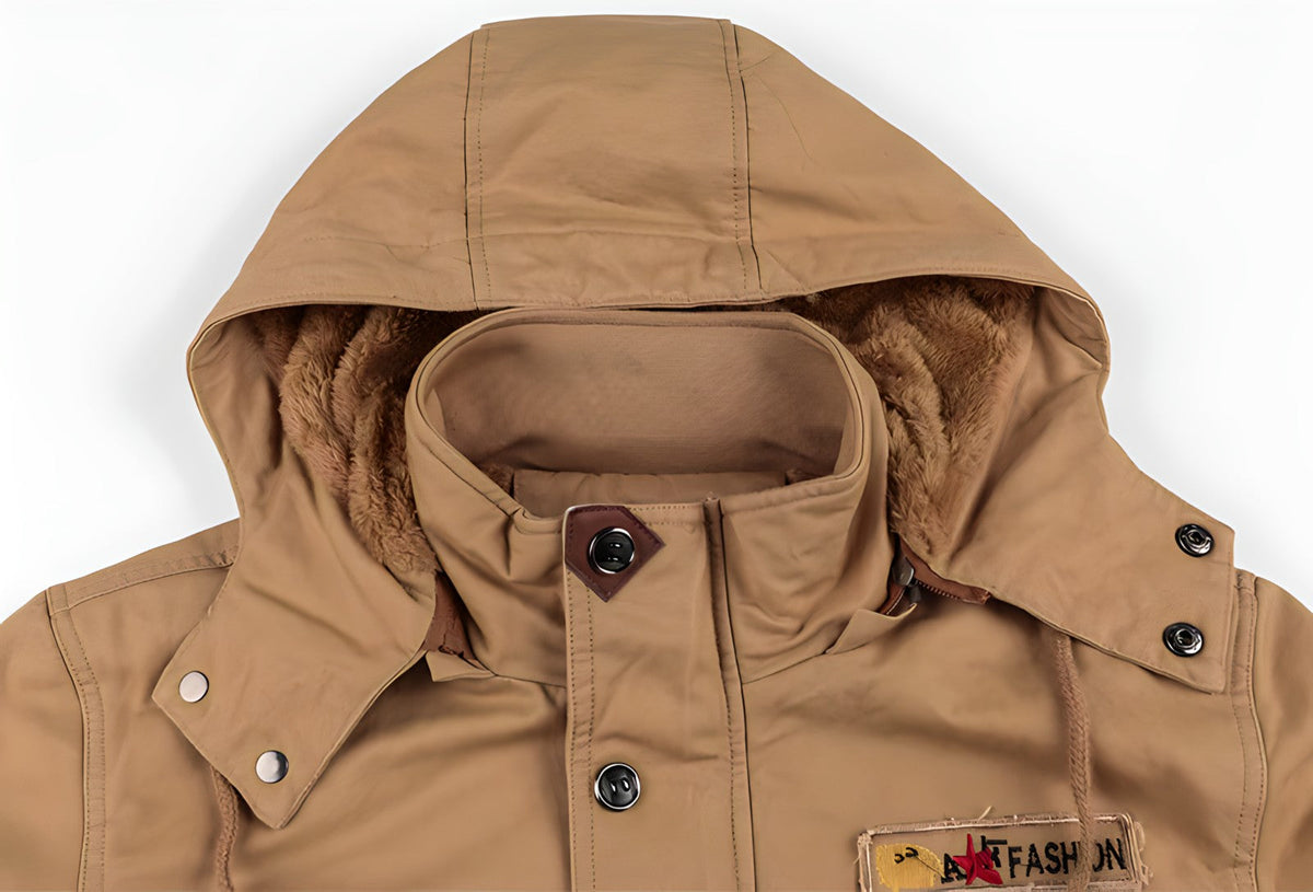 Chaqueta militar para hombre - Múltiples bolsillos, cierre de botones y cremallera, ajuste estructurado