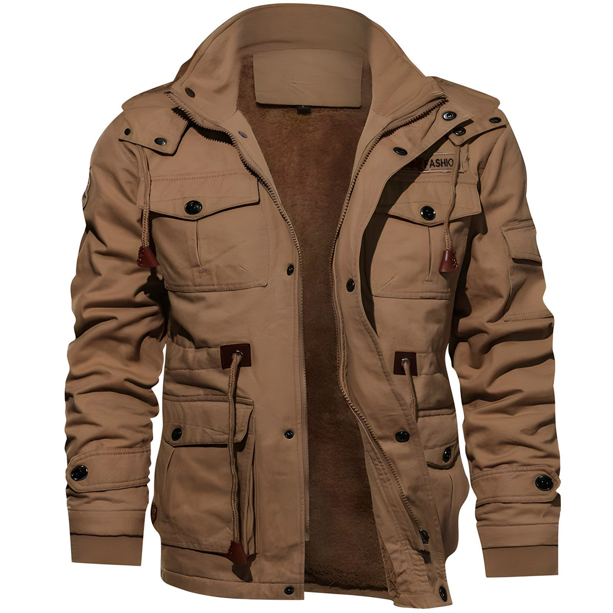 Chaqueta militar para hombre - Múltiples bolsillos, cierre de botones y cremallera, ajuste estructurado