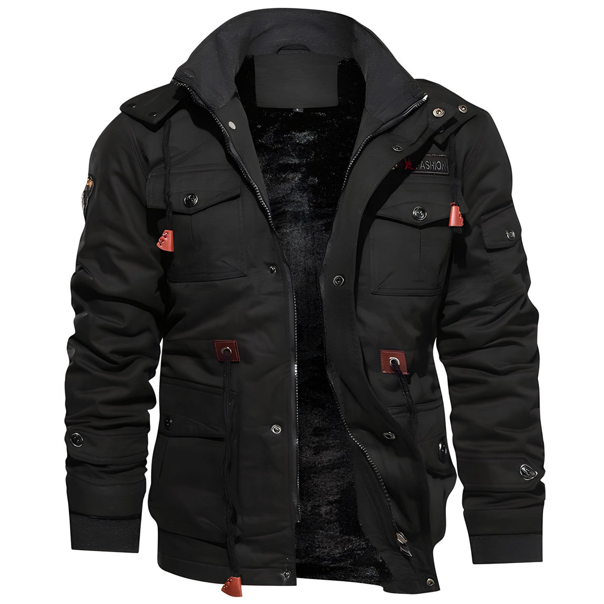 Chaqueta militar para hombre - Múltiples bolsillos, cierre de botones y cremallera, ajuste estructurado