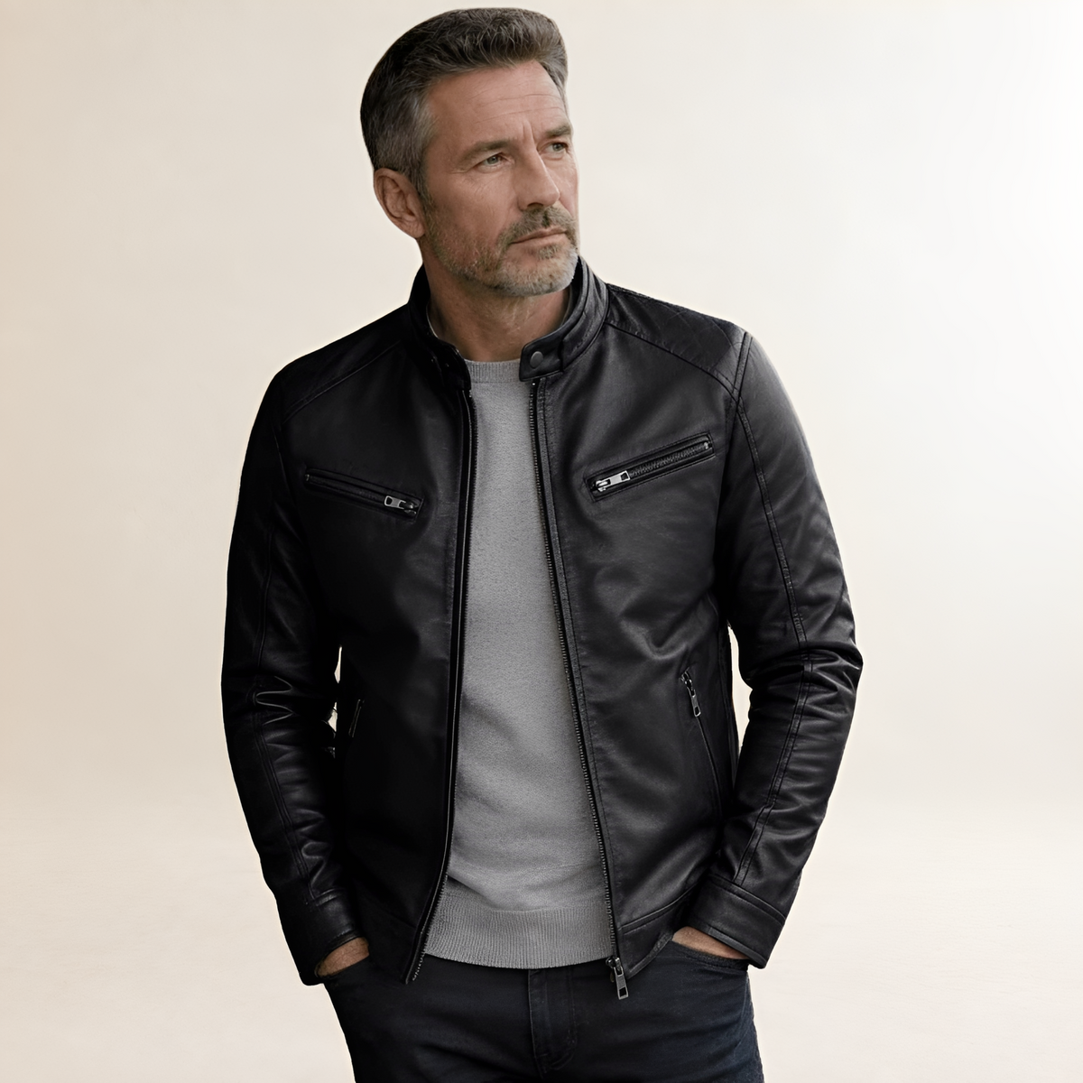 Chaqueta moto para hombre con cierre frontal