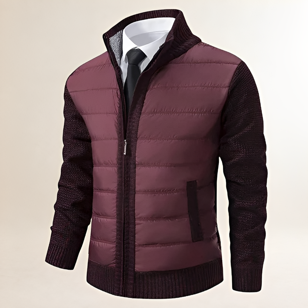 Chaqueta para hombre acolchada con capucha y cierre de cremallera con cuello alto y mangas contraste