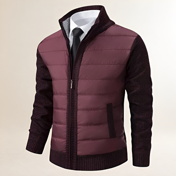 Chaqueta para hombre acolchada con capucha y cierre de cremallera con cuello alto y mangas contraste