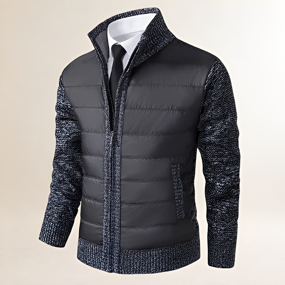 Chaqueta para hombre acolchada con capucha y cierre de cremallera con cuello alto y mangas contraste