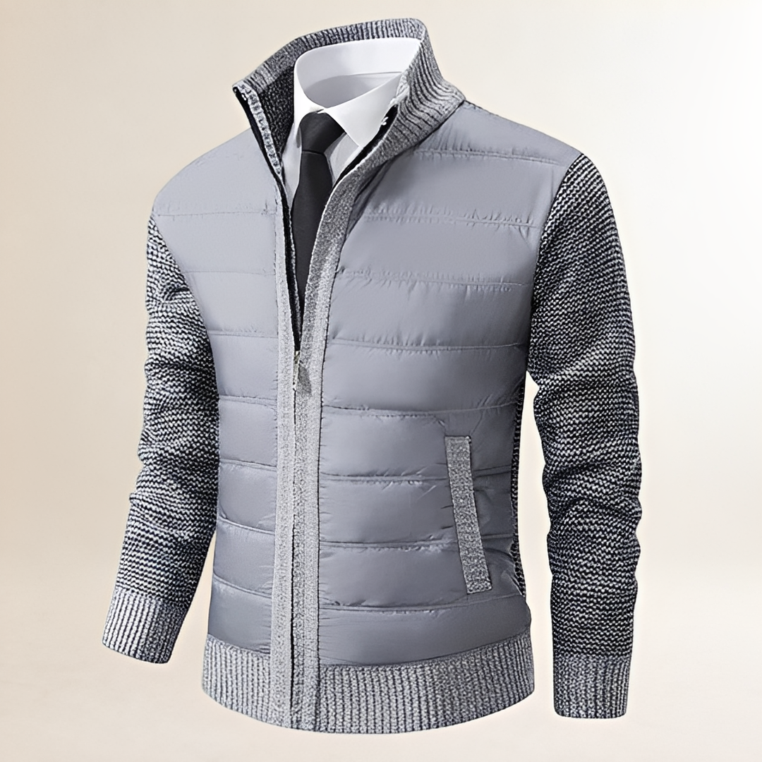 Chaqueta para hombre acolchada con capucha y cierre de cremallera con cuello alto y mangas contraste