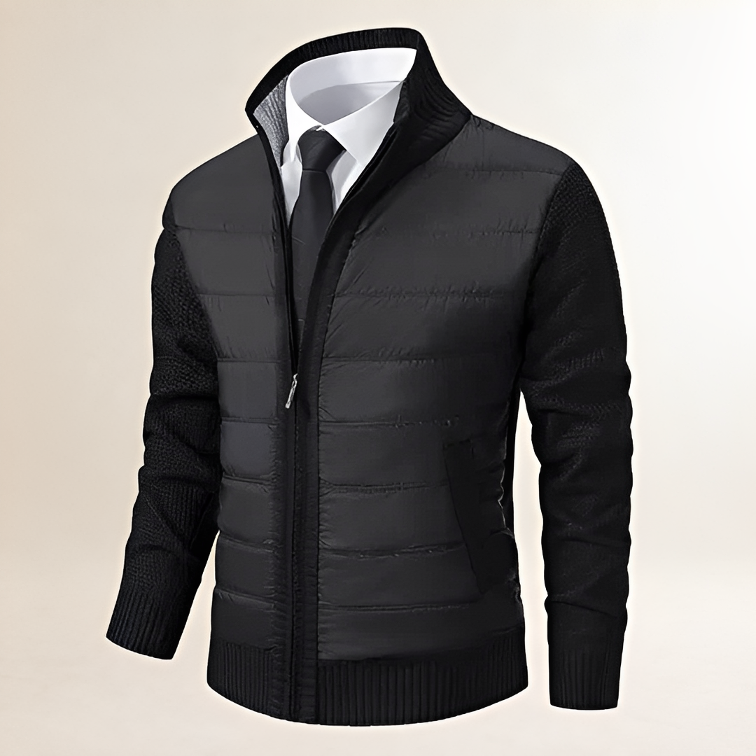 Chaqueta para hombre acolchada con capucha y cierre de cremallera con cuello alto y mangas contraste