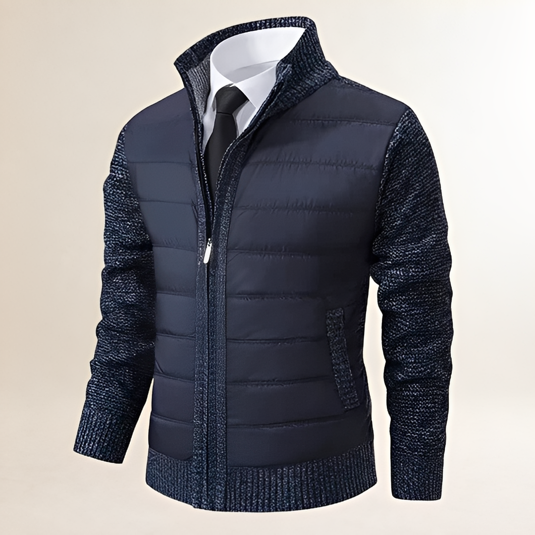 Chaqueta para hombre acolchada con capucha y cierre de cremallera con cuello alto y mangas contraste