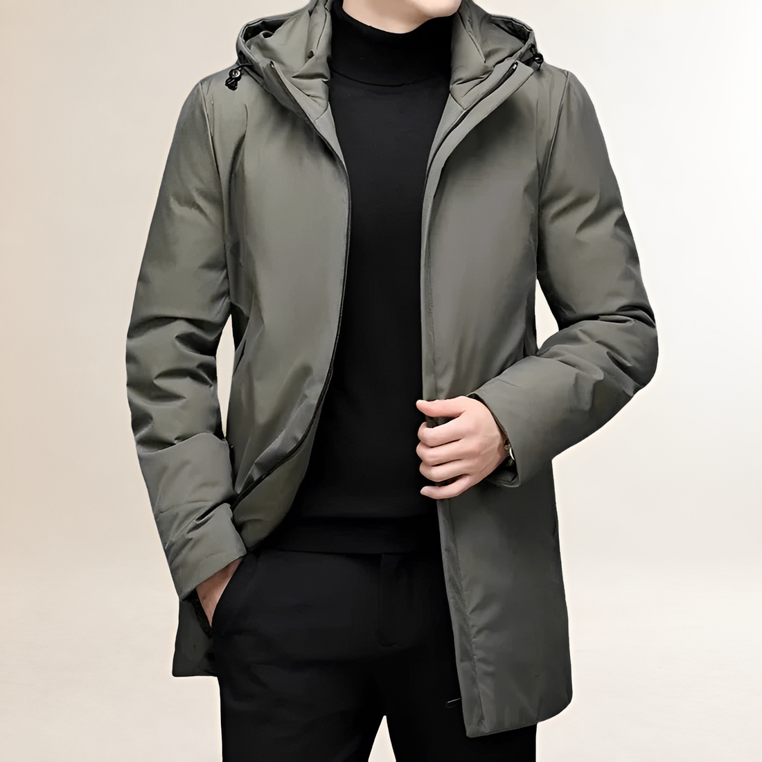 Chaqueta para hombre con capucha y cierre de cremallera - corte regular y largo