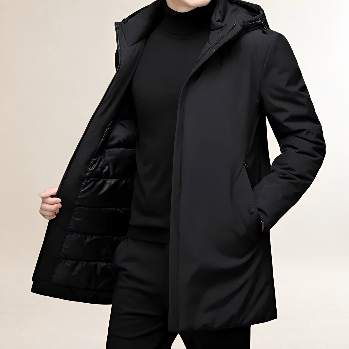 Chaqueta para hombre con capucha y cierre de cremallera - corte regular y largo
