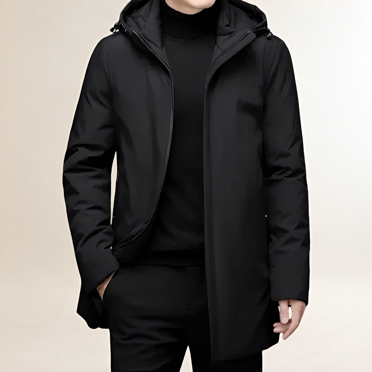 Chaqueta para hombre con capucha y cierre de cremallera - corte regular y largo