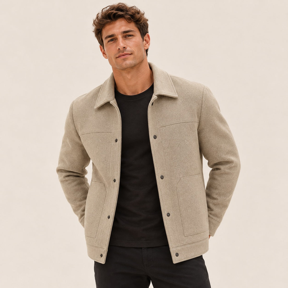Chaqueta para hombre con cierre de botones y bolsillo de parche - ajuste regular
