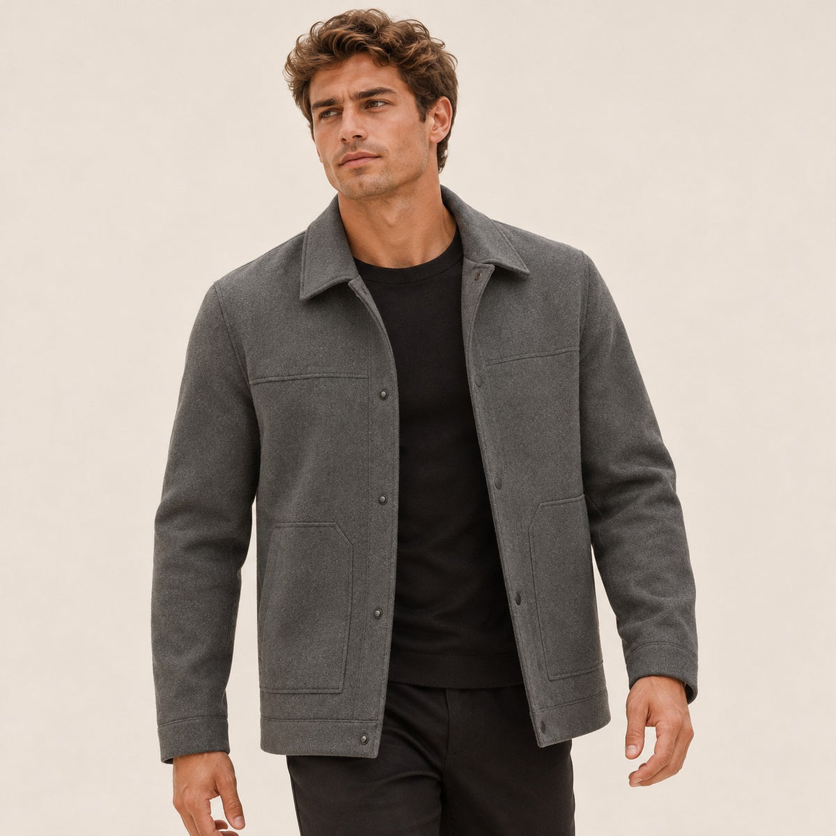 Chaqueta para hombre con cierre de botones y bolsillo de parche - ajuste regular