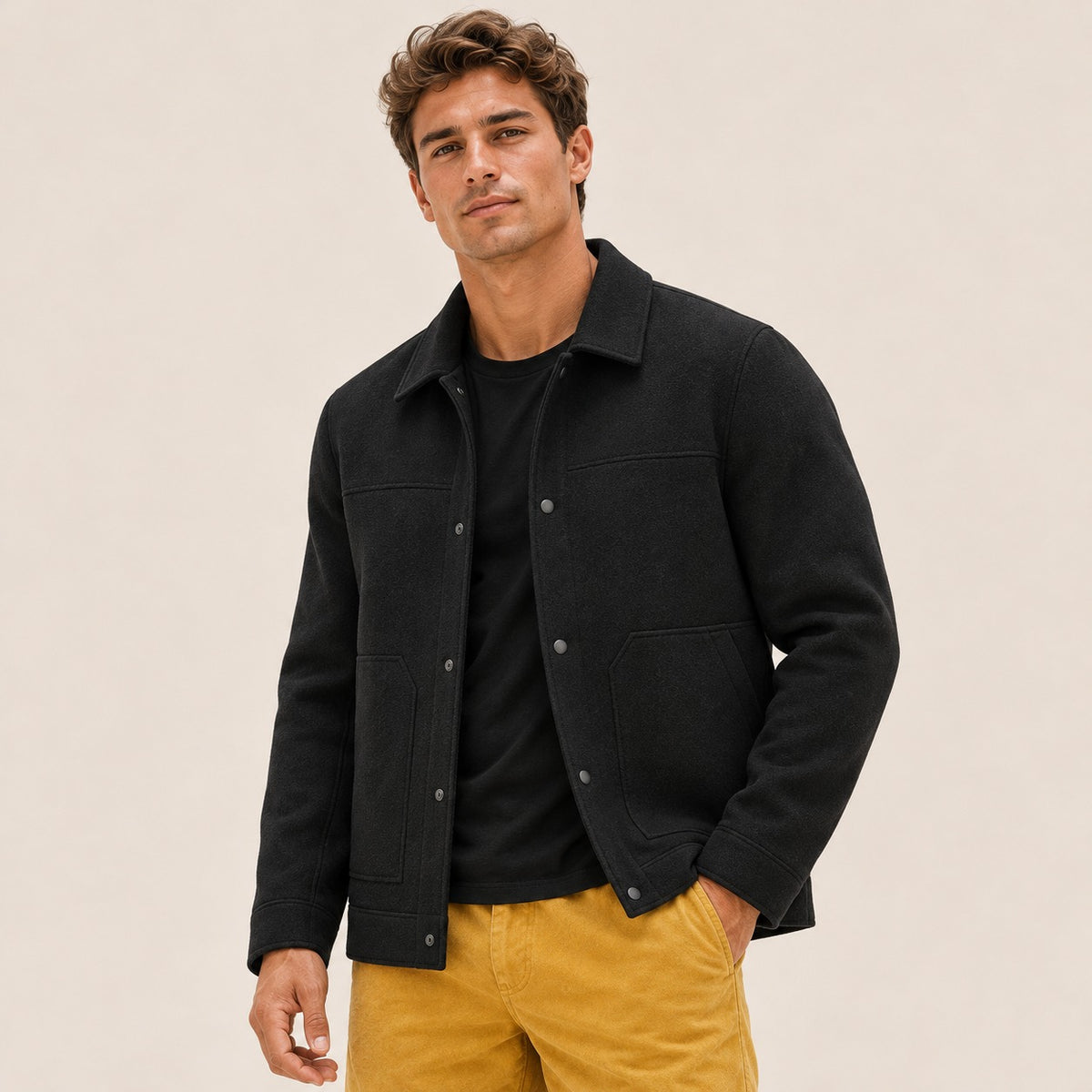 Chaqueta para hombre con cierre de botones y bolsillo de parche - ajuste regular