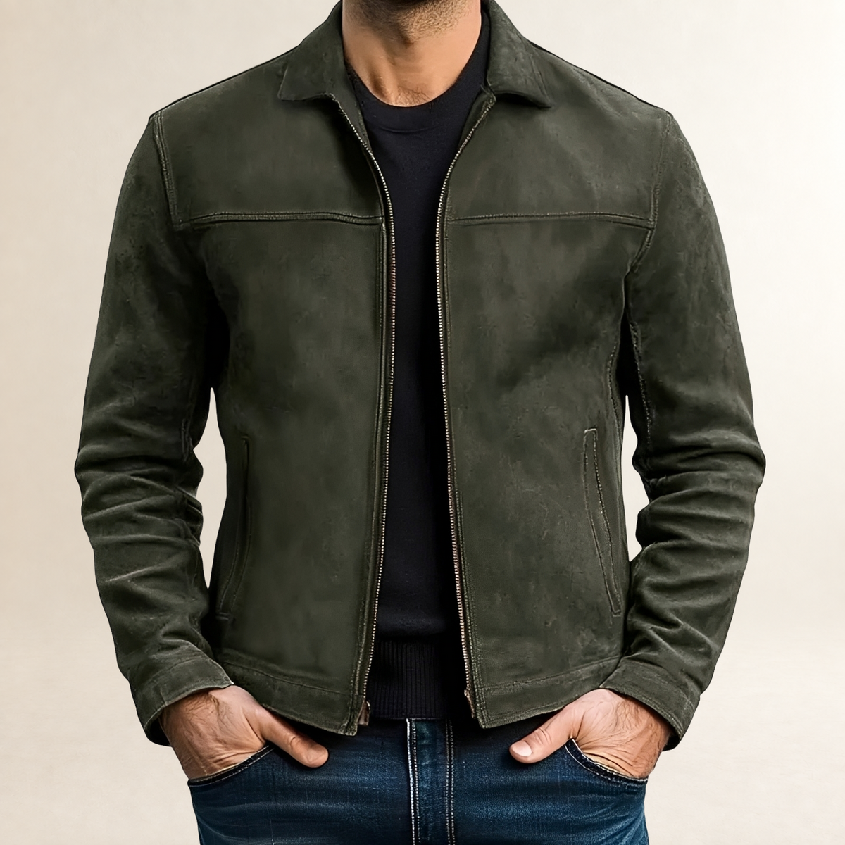 Chaqueta para hombre con cierre de cremallera ajustado y costuras en contraste