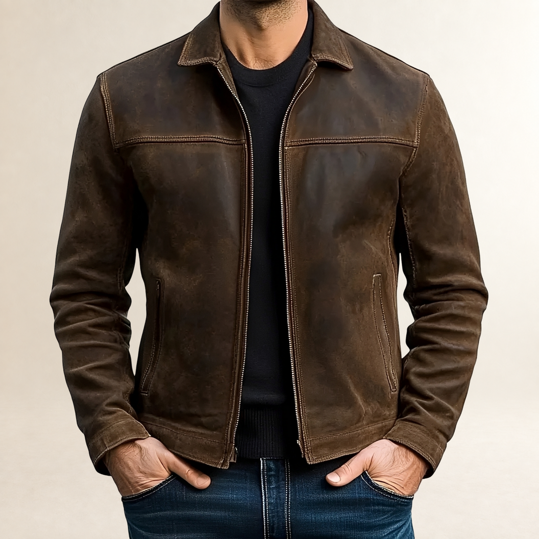 Chaqueta para hombre con cierre de cremallera ajustado y costuras en contraste