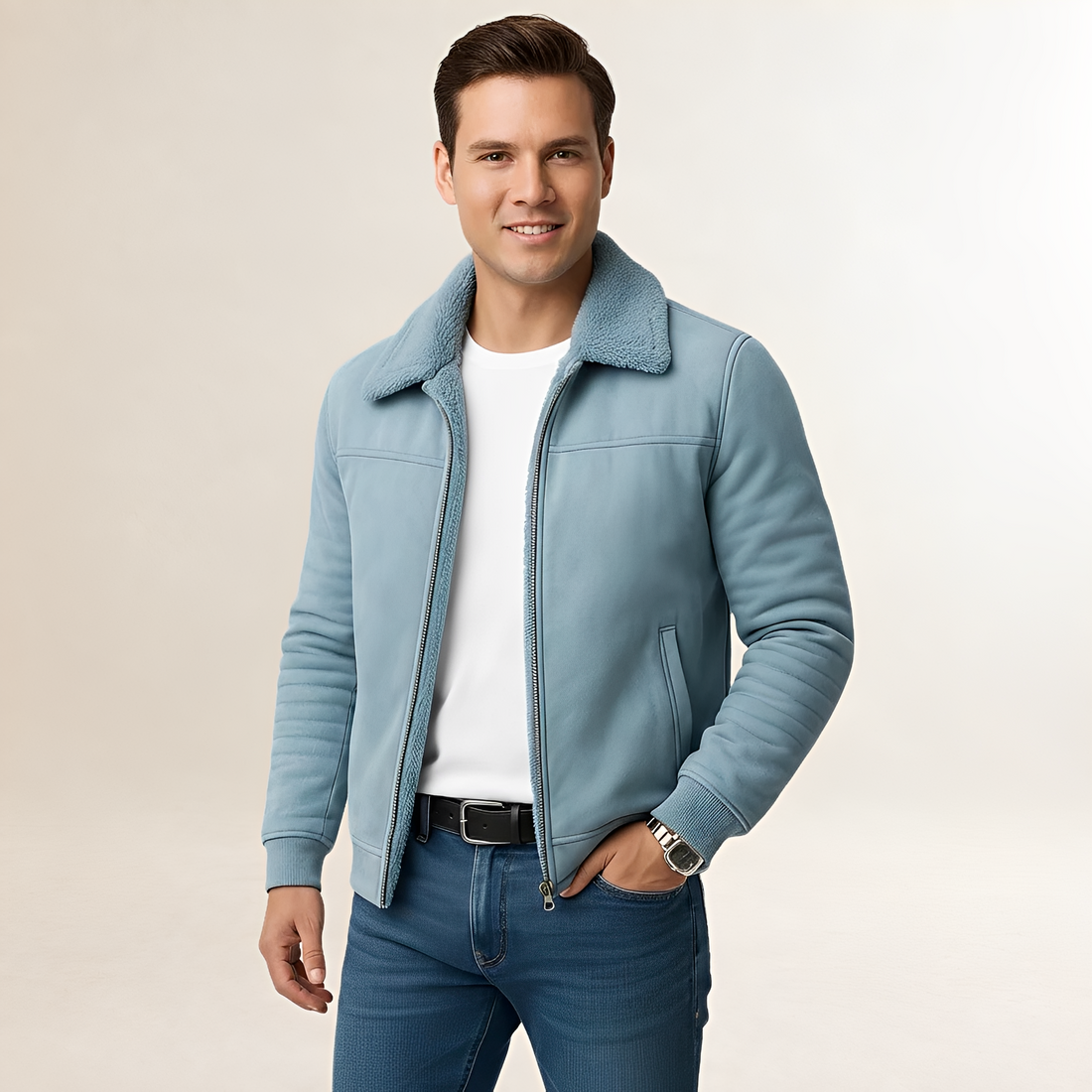 Chaqueta para hombre con cierre de cremallera diseño de cuello y ajuste moderno