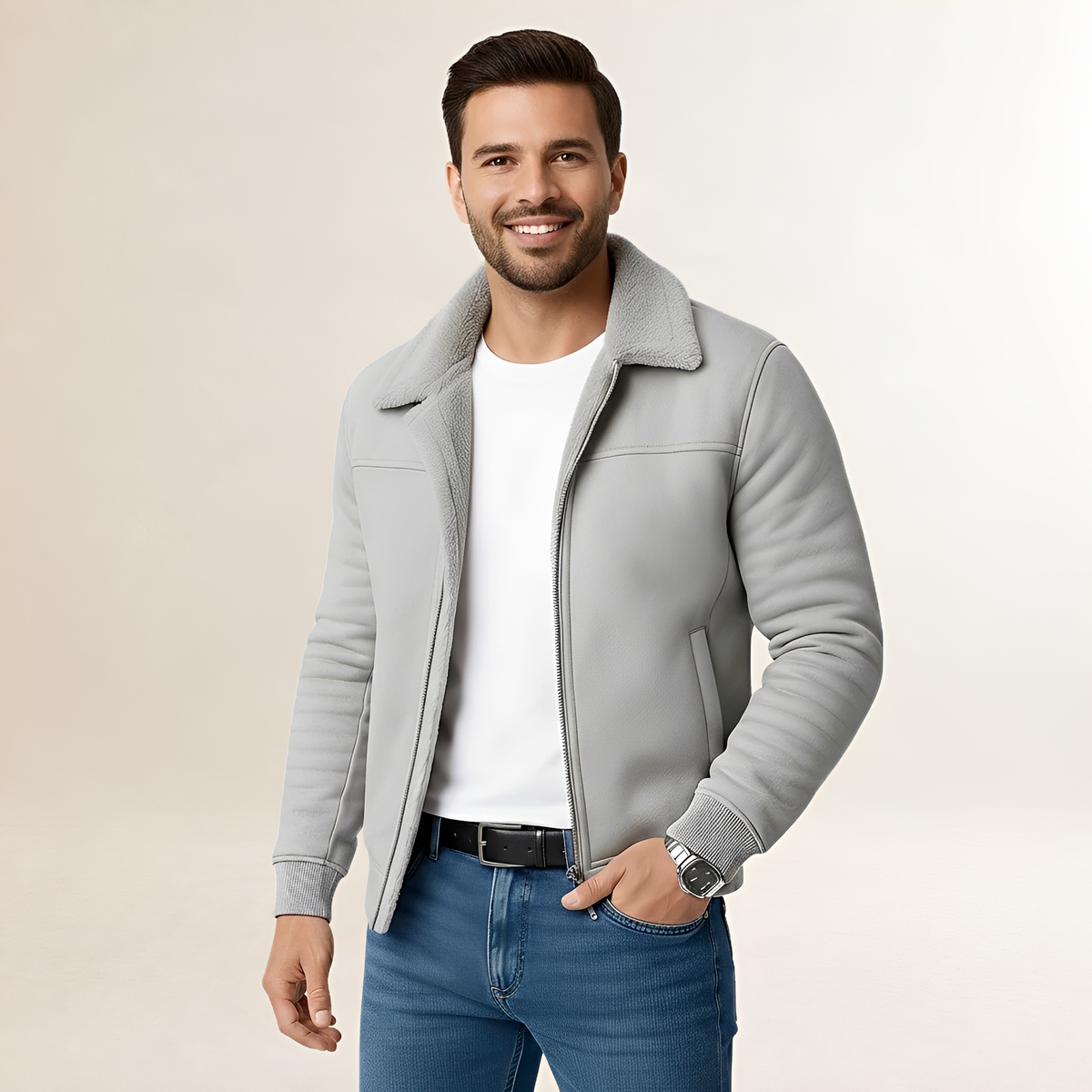 Chaqueta para hombre con cierre de cremallera diseño de cuello y ajuste moderno