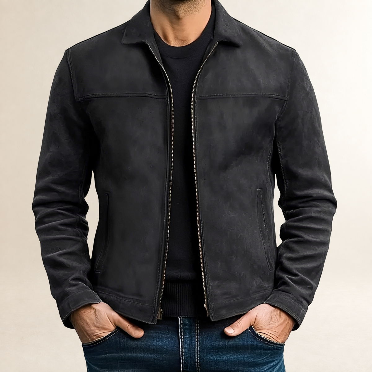 Chaqueta para hombre con cierre de cremallera ajustado y costuras en contraste