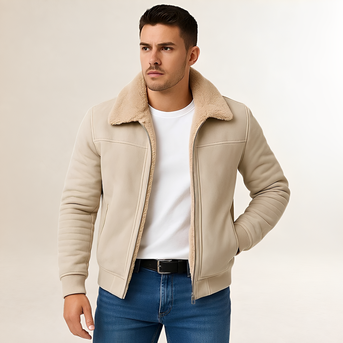 Chaqueta para hombre con cierre de cremallera diseño de cuello y ajuste moderno