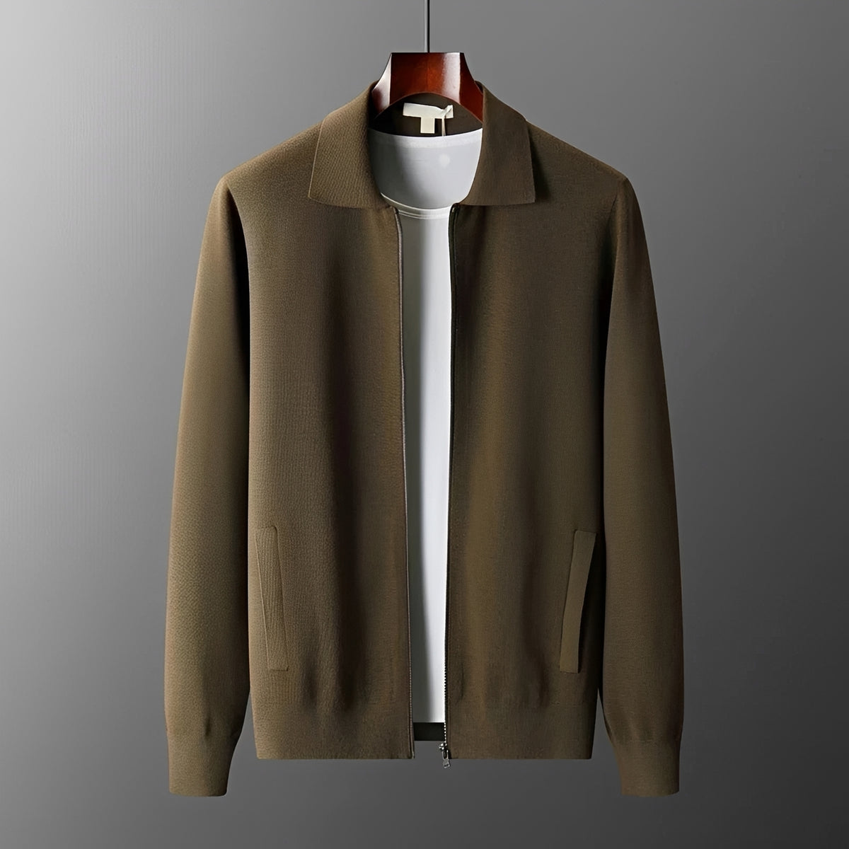 Chaqueta para hombre con cierre y cuello clásico - Corte casual y manga larga