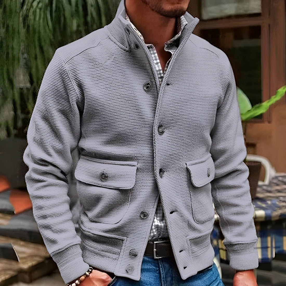 Chaqueta para hombre con cuello alto y bolsillos con solapa - Casual