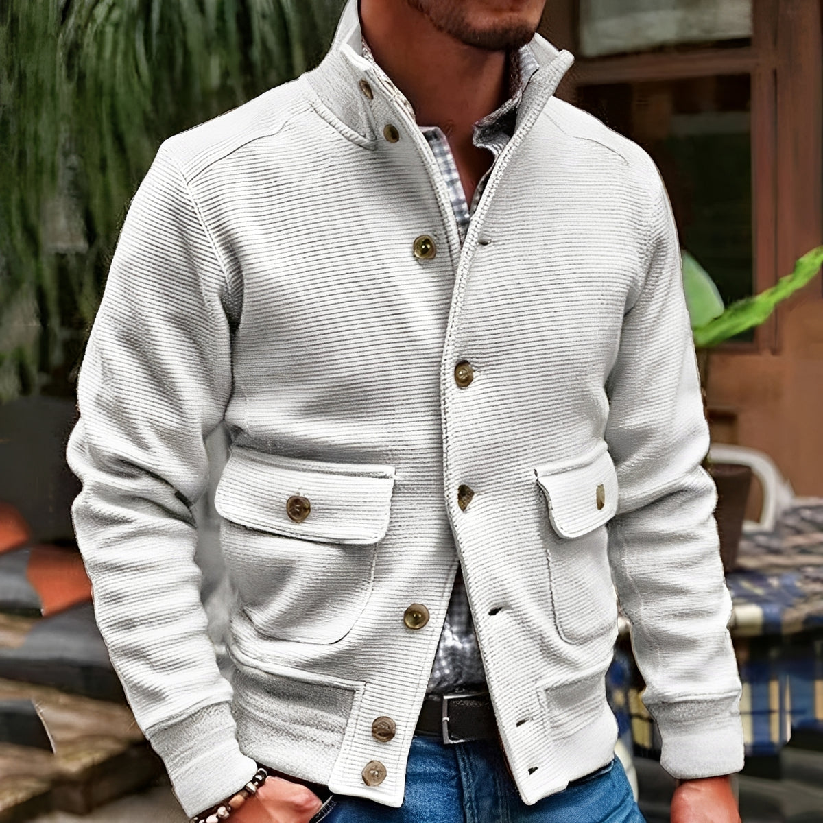 Chaqueta para hombre con cuello alto y bolsillos con solapa - Casual