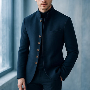 Chaqueta para hombre con cuello mao y bolsillo en el pecho