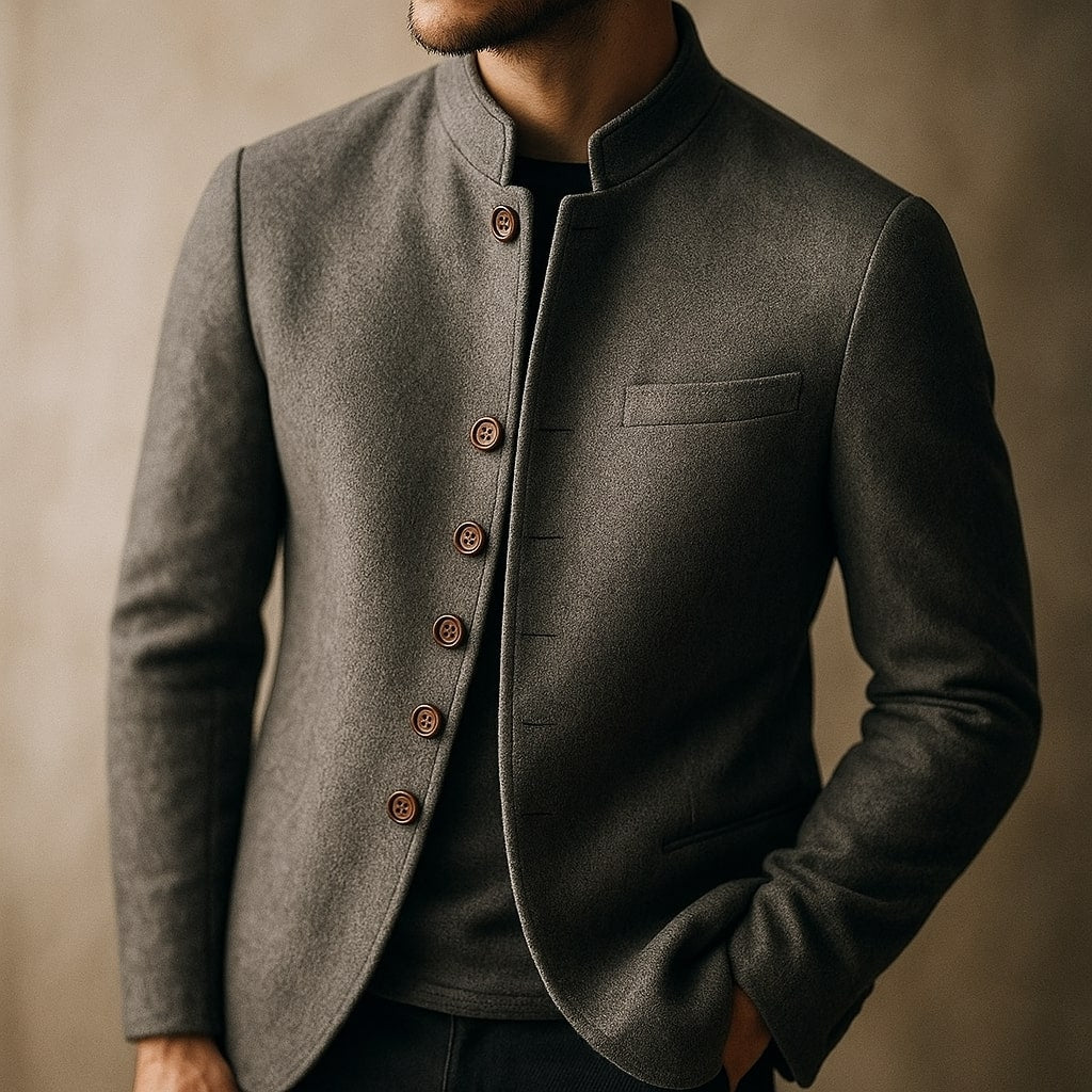 Chaqueta para hombre con cuello mao y bolsillo en el pecho
