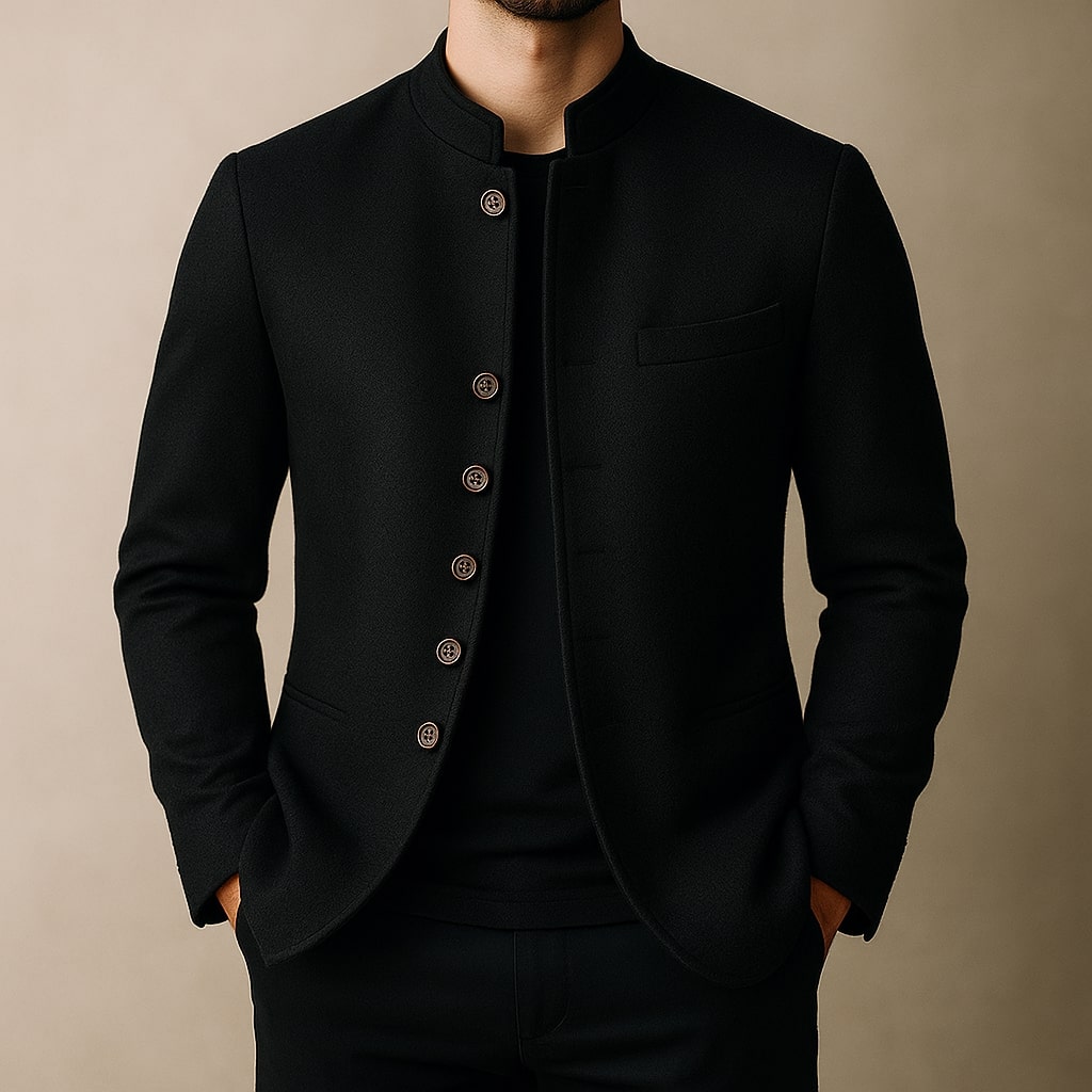 Chaqueta para hombre con cuello mao y bolsillo en el pecho