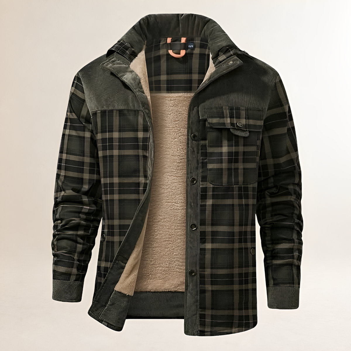 Chaqueta para hombre Dapper con cierre snap-front y cuello alto, diseño a cuadros con bolsillos frontales