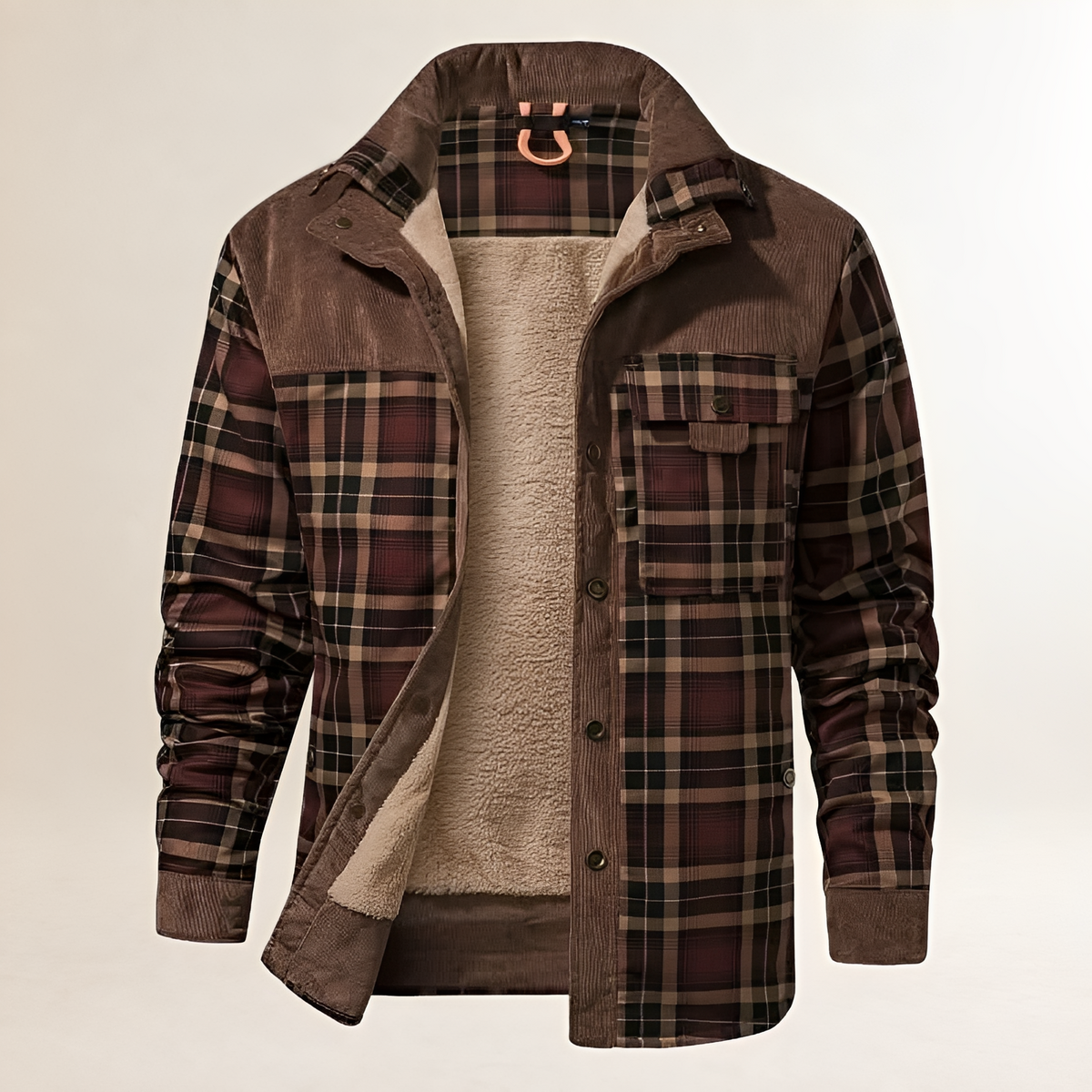 Chaqueta para hombre Dapper con cierre snap-front y cuello alto, diseño a cuadros con bolsillos frontales