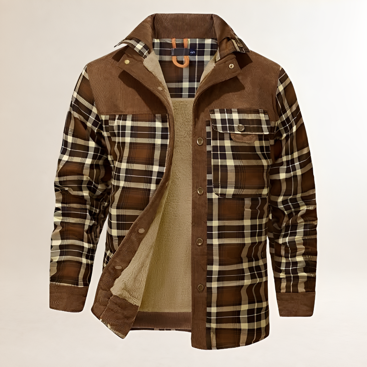 Chaqueta para hombre Dapper con cierre snap-front y cuello alto, diseño a cuadros con bolsillos frontales