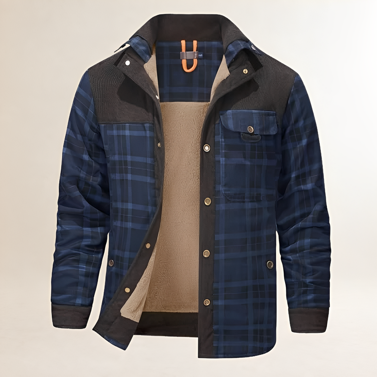 Chaqueta para hombre Dapper con cierre snap-front y cuello alto, diseño a cuadros con bolsillos frontales