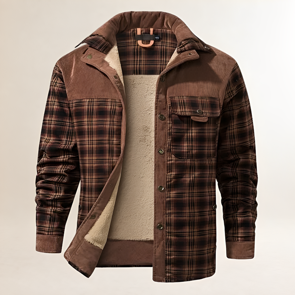 Chaqueta para hombre Dapper con cierre snap-front y cuello alto, diseño a cuadros con bolsillos frontales