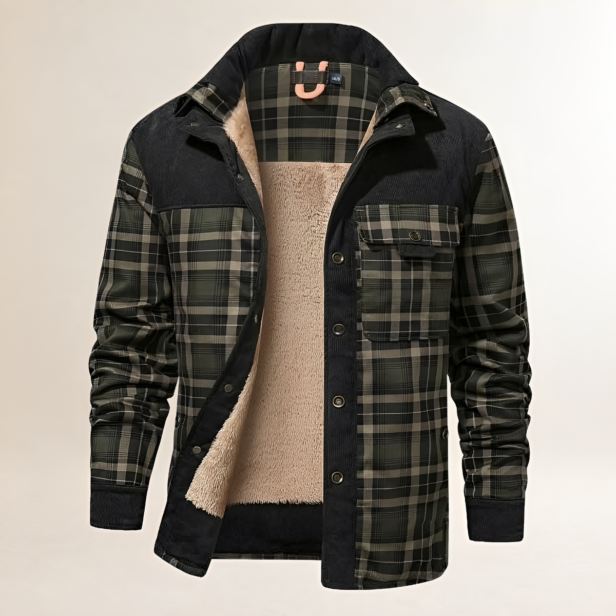 Chaqueta para hombre Dapper con cierre snap-front y cuello alto, diseño a cuadros con bolsillos frontales