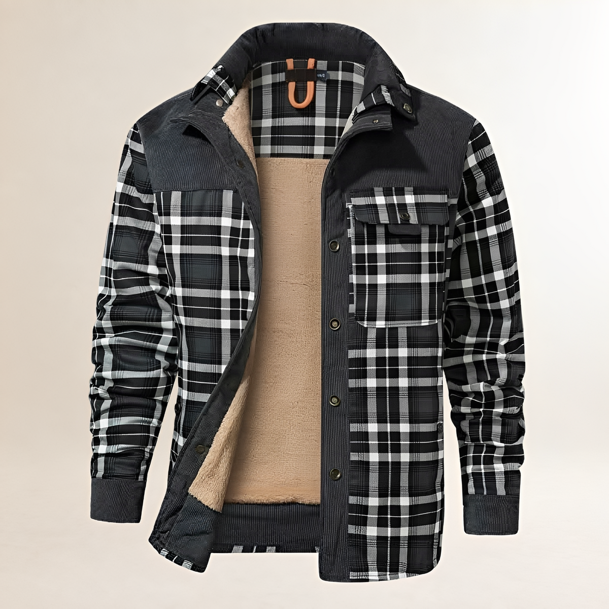 Chaqueta para hombre Dapper con cierre snap-front y cuello alto, diseño a cuadros con bolsillos frontales