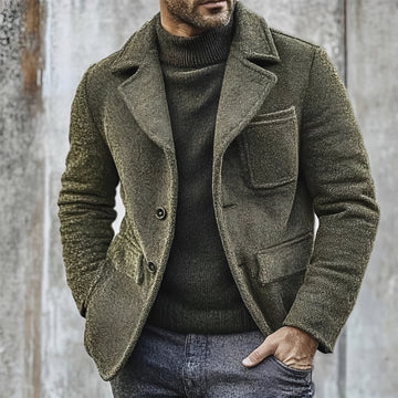 Chaqueta para hombre de doble botonadura texturizada con parche y cuello estándar