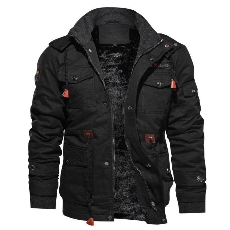 Chaqueta para hombre - Forro cálido, múltiples bolsillos, cierre de cremallera y botones