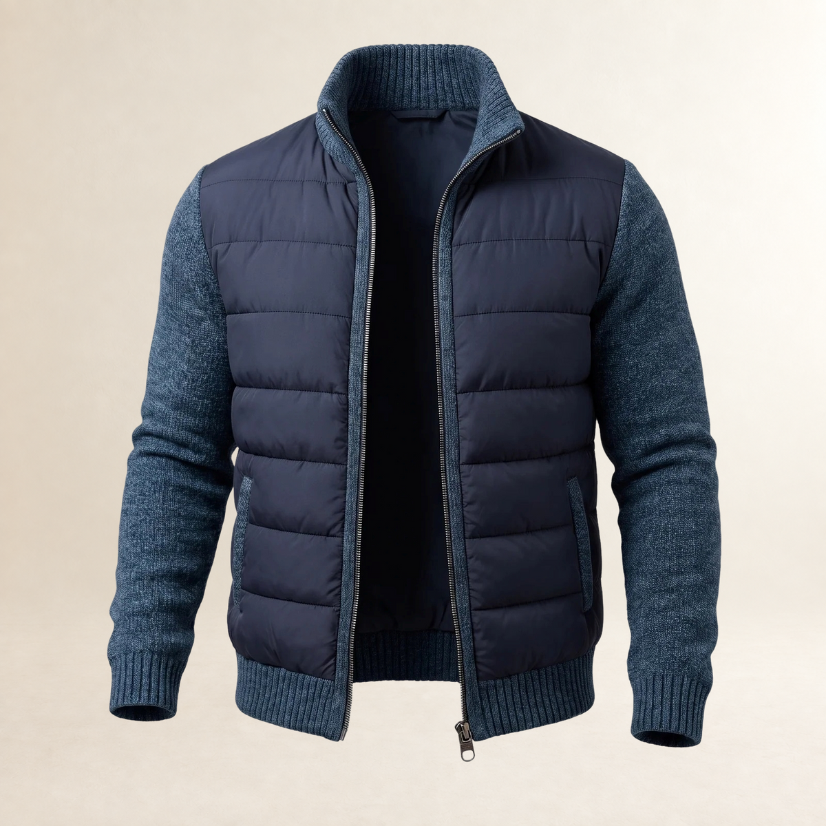Chaqueta para hombre ligera con diseño acolchado y mangas contrastantes - corte ajustado