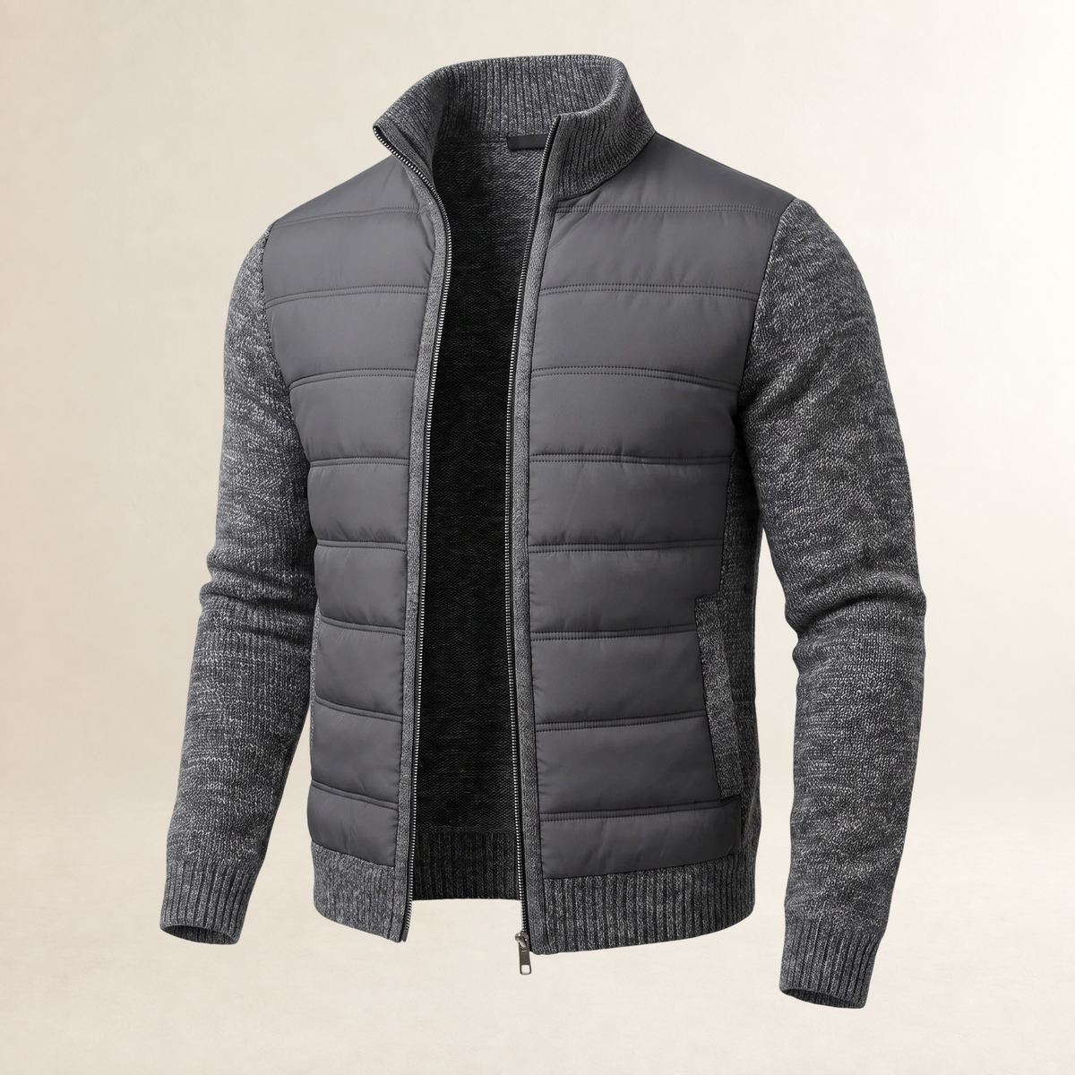 Chaqueta para hombre ligera con diseño acolchado y mangas contrastantes - corte ajustado