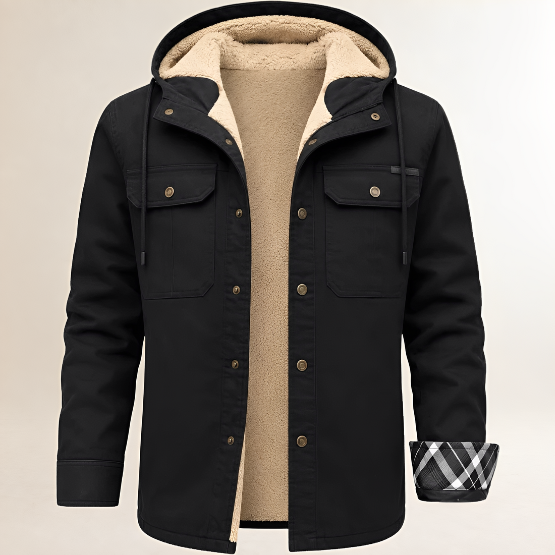 Chaqueta para Hombres con Capucha y Cierre SnapFront de Manga Larga con Bolsillos en el Pecho