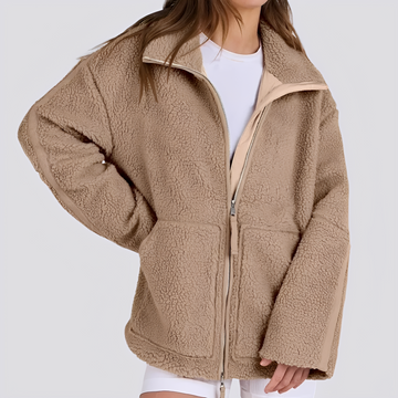 Chaqueta teddy para mujer de corte oversize con cierre de cremallera y bolsillos