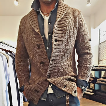 Chaqueta tipo cárdigan para hombre con cuello shawl y cierre de botones - Ajuste relajado